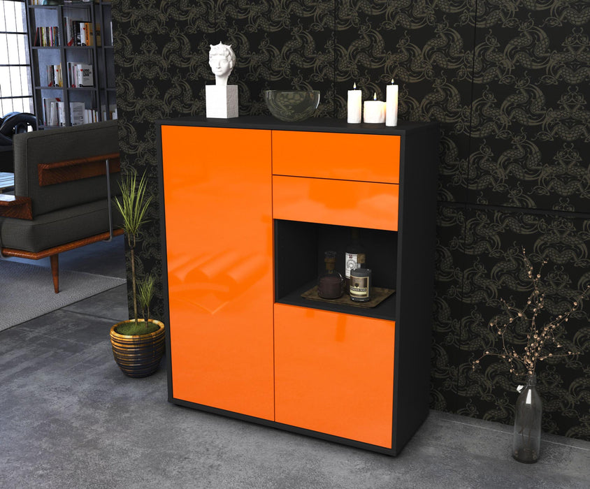 Highboard Leona, Orange Seite (92x108x35cm) - Stil.Zeit Möbel GmbH