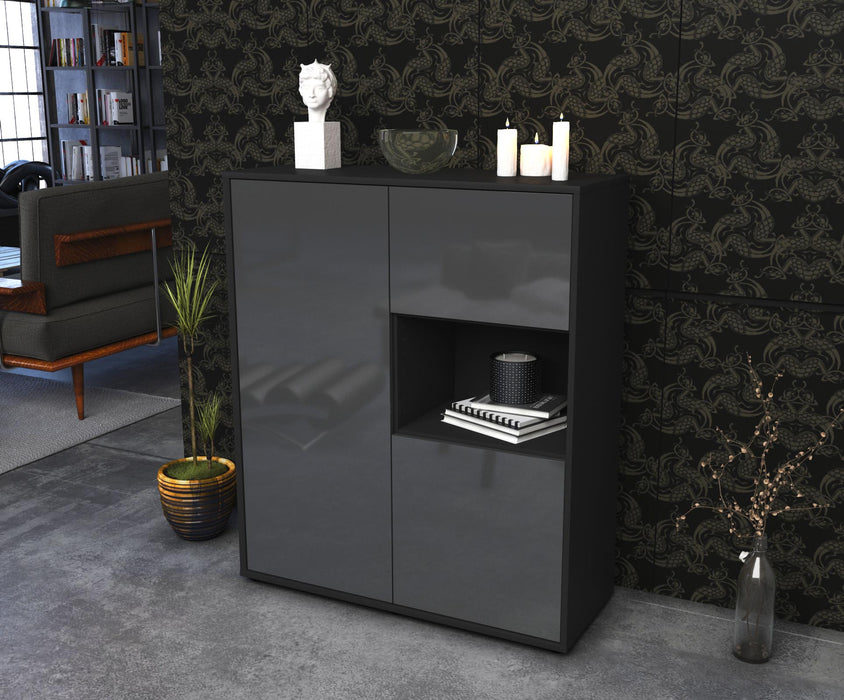 Highboard Liridona, Grau Seite (92x108x35cm) - Stil.Zeit Möbel GmbH