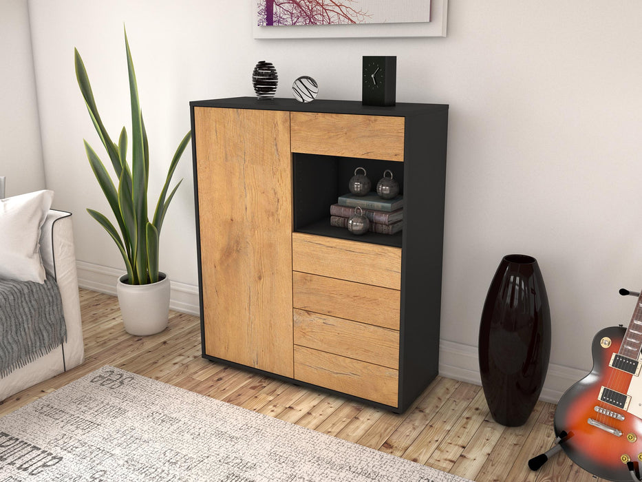 Highboard Loredana, Eiche Seite (92x108x35cm) - Stil.Zeit Möbel GmbH