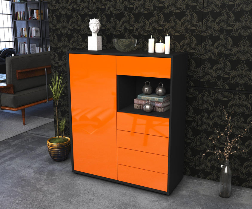 Highboard Loredana, Orange Seite (92x108x35cm) - Stil.Zeit Möbel GmbH
