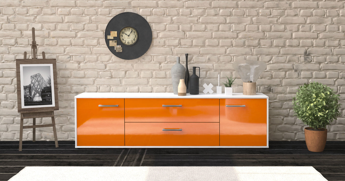 Lowboard Aquilina, Orange Front (180x49x35cm) - Stil.Zeit Möbel GmbH