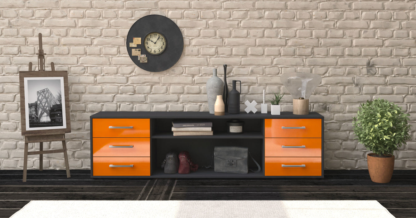 Lowboard Belinda, Orange Front (180x49x35cm) - Stil.Zeit Möbel GmbH