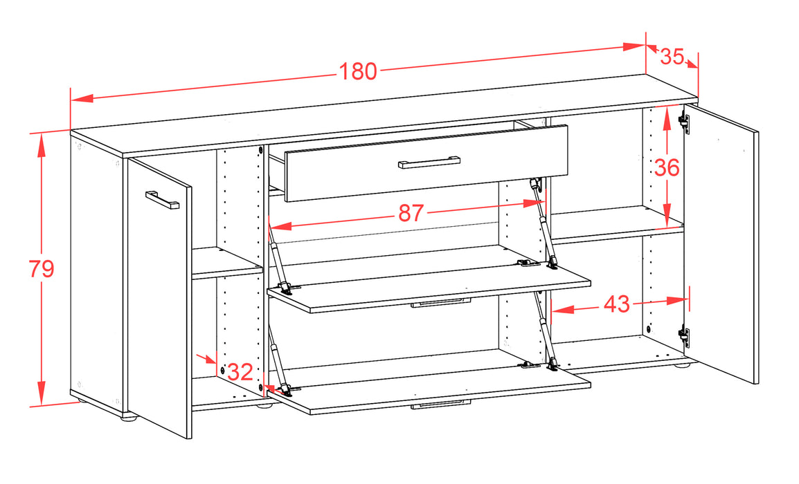 Sideboard Eleonora, Beton Maß (180x79x35cm) - Stil.Zeit Möbel GmbH