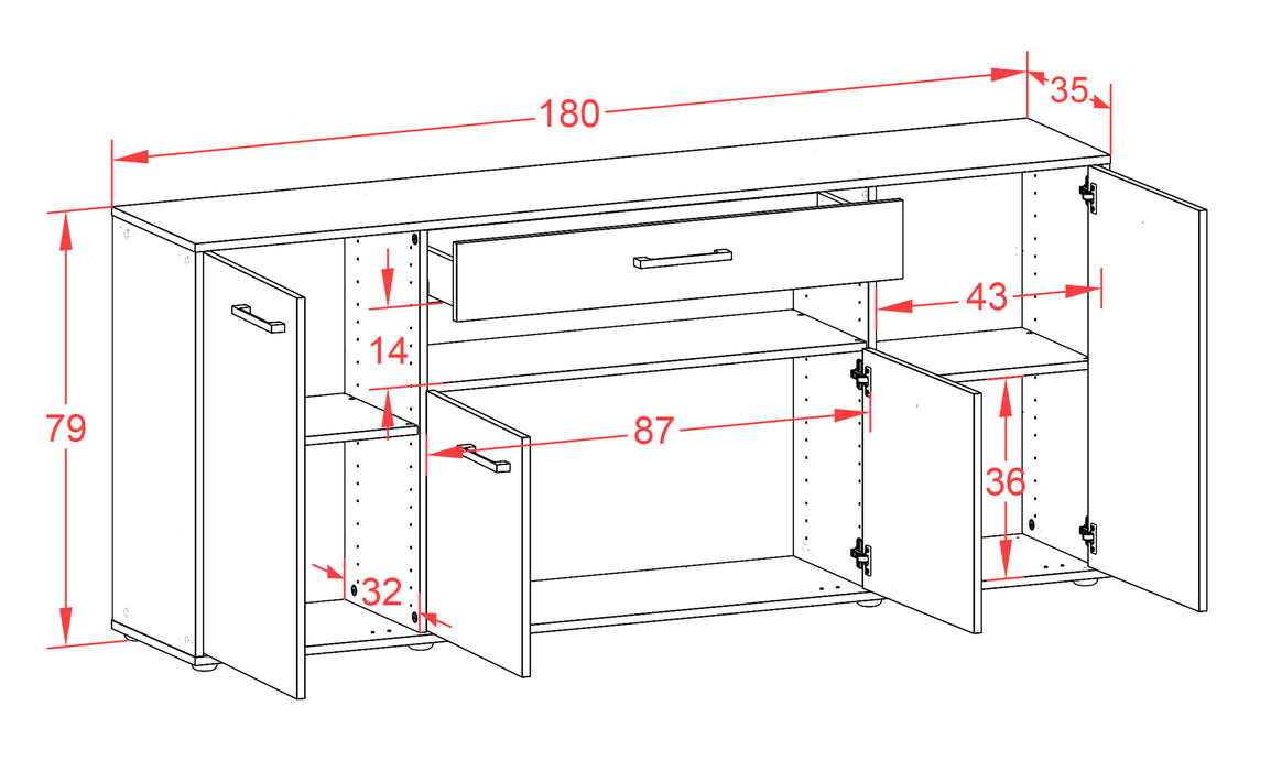 Sideboard Fiorella, Beton Maß (180x79x35cm) - Stil.Zeit Möbel GmbH