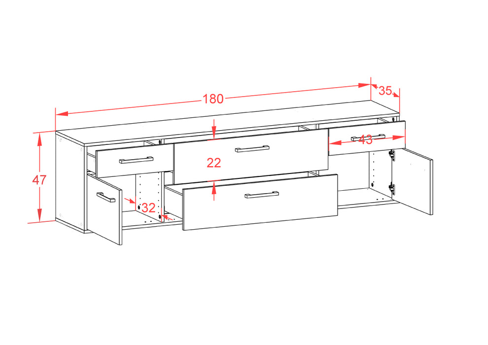 Lowboard Chula Vista, Rost Maß (180x49x35cm) - Dekati GmbH