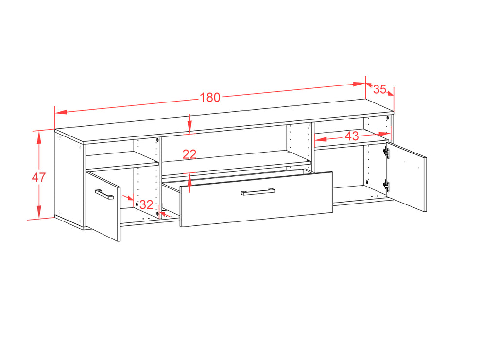 Lowboard Winston-Salem, Rost Maß (180x49x35cm) - Dekati GmbH