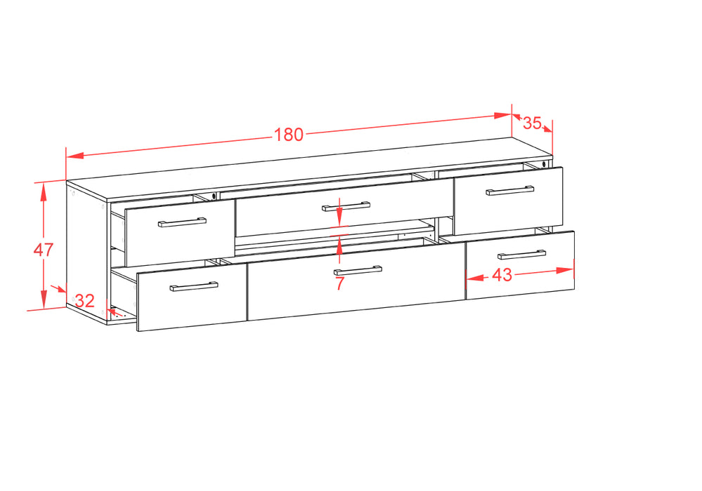 Lowboard Reno, Rost Maß (180x49x35cm) - Dekati GmbH