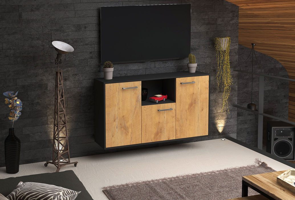 Sideboard Overland Park, Eiche Seite (136x79x35cm) - Stil.Zeit Möbel GmbH