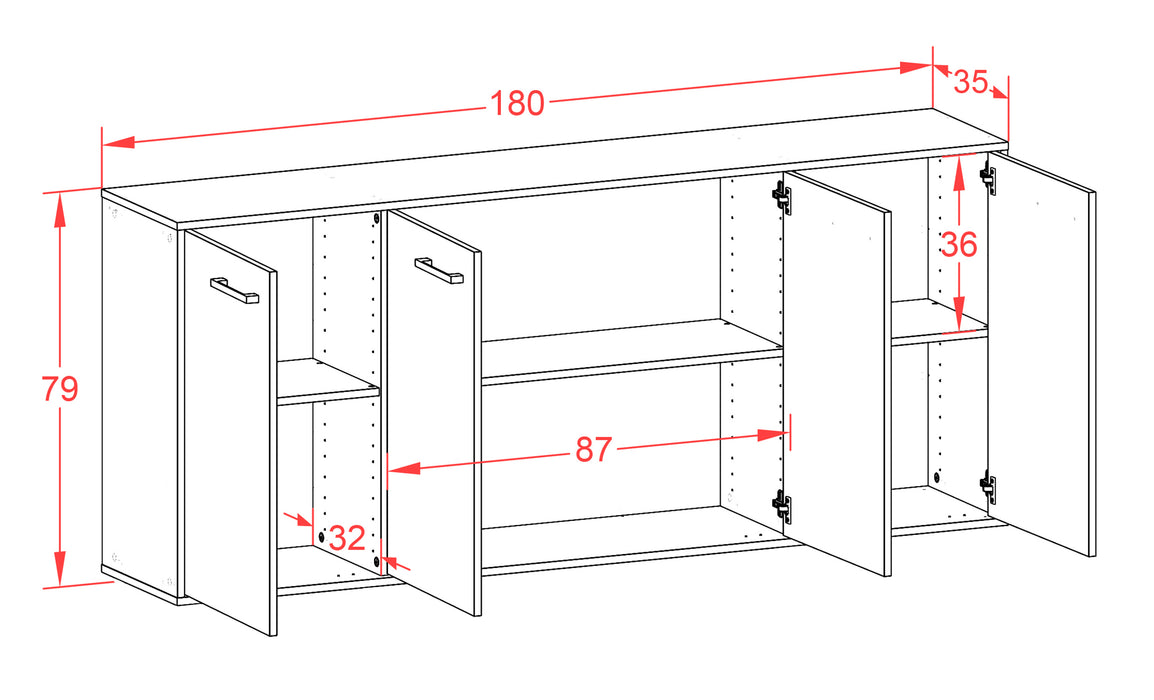 Sideboard Lakewood, Beton Maß (180x79x35cm) - Dekati GmbH