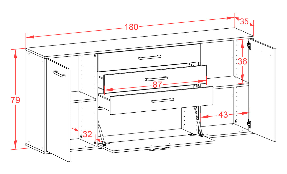 Sideboard Alexandria, Beton Maß (180x79x35cm) - Dekati GmbH