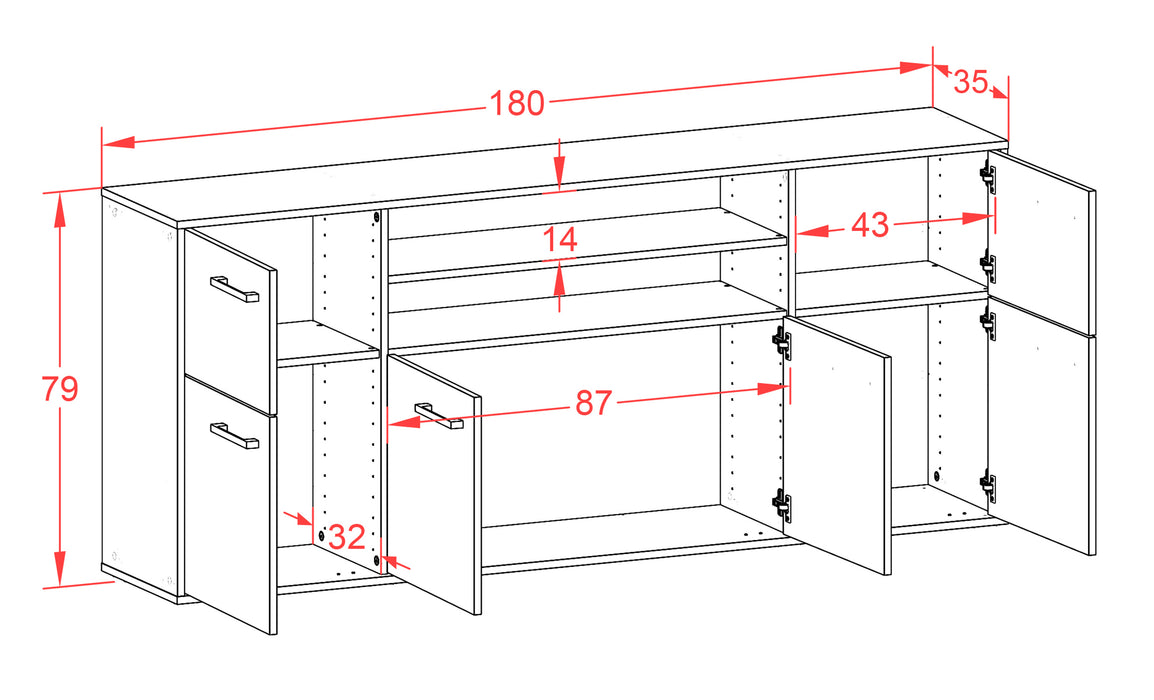 Sideboard Cedar Rapids, Beton Maß (180x79x35cm) - Dekati GmbH