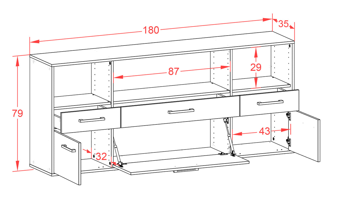 Sideboard Cary, Pinie Maß (180x79x35cm) - Dekati GmbH