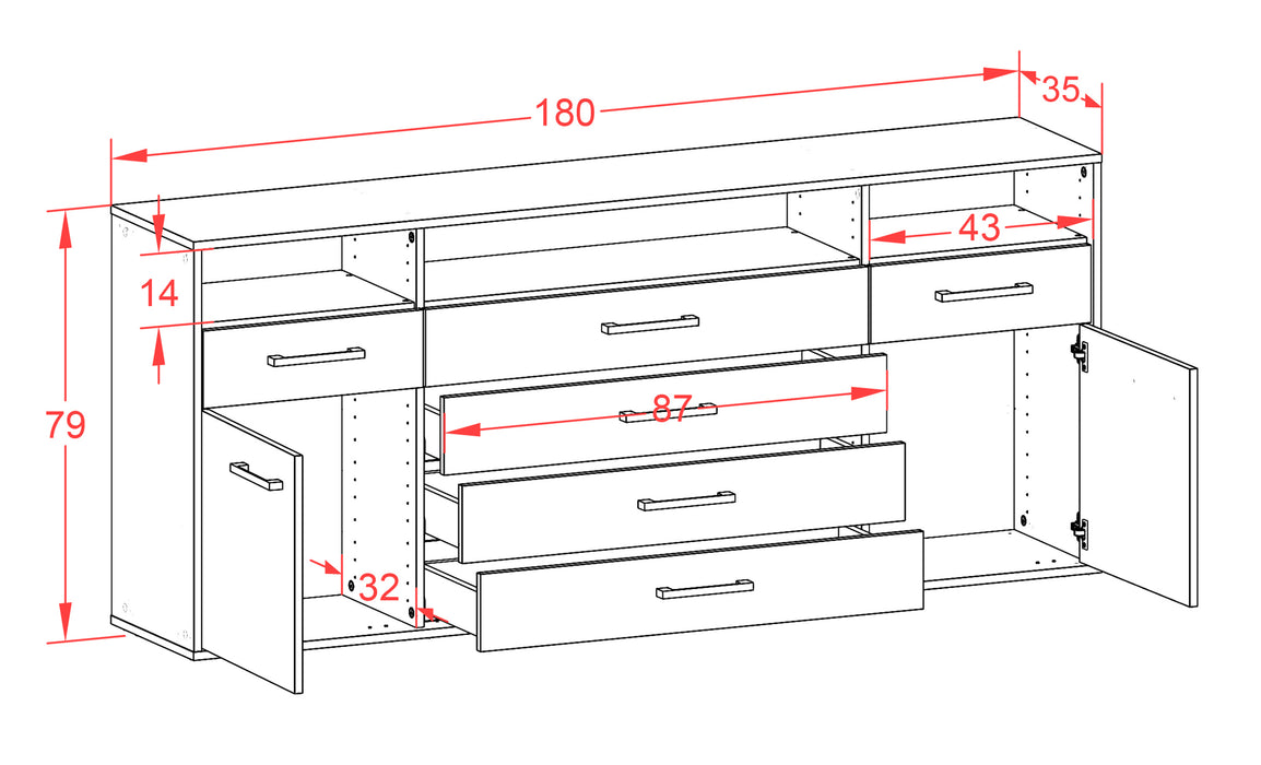 Sideboard Bellevue, Beton Maß (180x79x35cm) - Stil.Zeit Möbel GmbH