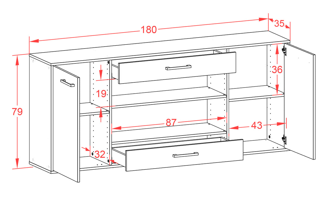 Sideboard Olathe, Rost Maß (180x79x35cm) - Stil.Zeit Möbel GmbH