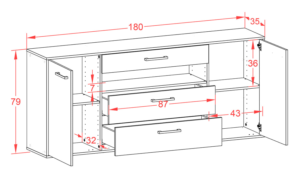 Sideboard McKinney, Rost Maß (180x79x35cm) - Stil.Zeit Möbel GmbH