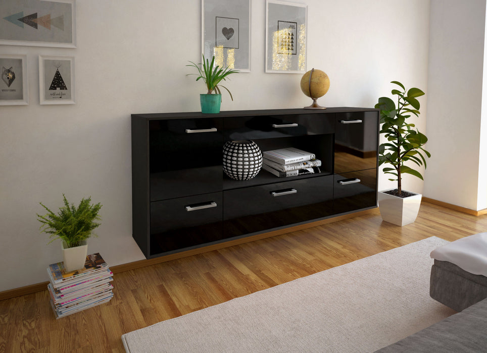 Sideboard East Los Angeles, Schwarz Seite (180x79x35cm) - Stil.Zeit Möbel GmbH