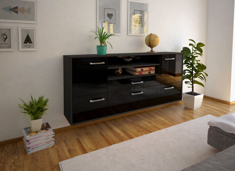 Sideboard Elk Grove, Schwarz Seite (180x79x35cm) - Stil.Zeit Möbel GmbH