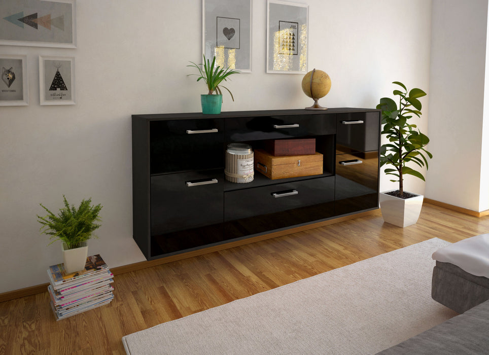 Sideboard Visalia, Schwarz Seite (180x79x35cm) - Stil.Zeit Möbel GmbH