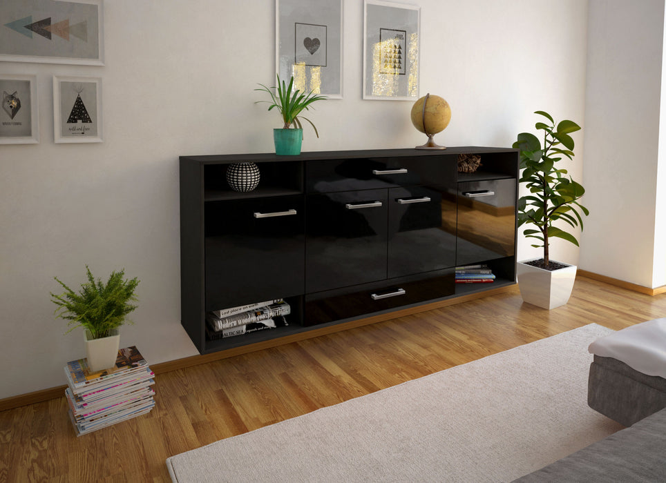 Sideboard Evansville, Schwarz Seite (180x79x35cm) - Stil.Zeit Möbel GmbH