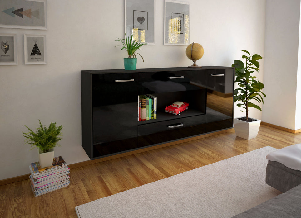 Sideboard Denton, Schwarz Seite (180x79x35cm) - Stil.Zeit Möbel GmbH