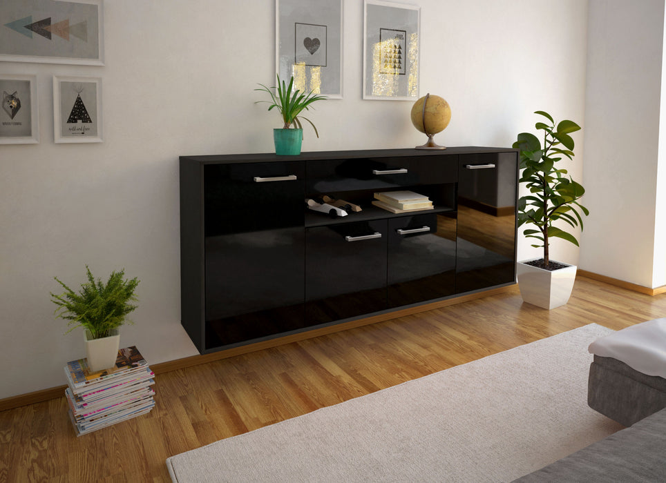 Sideboard Lansing, Schwarz Seite (180x79x35cm) - Stil.Zeit Möbel GmbH