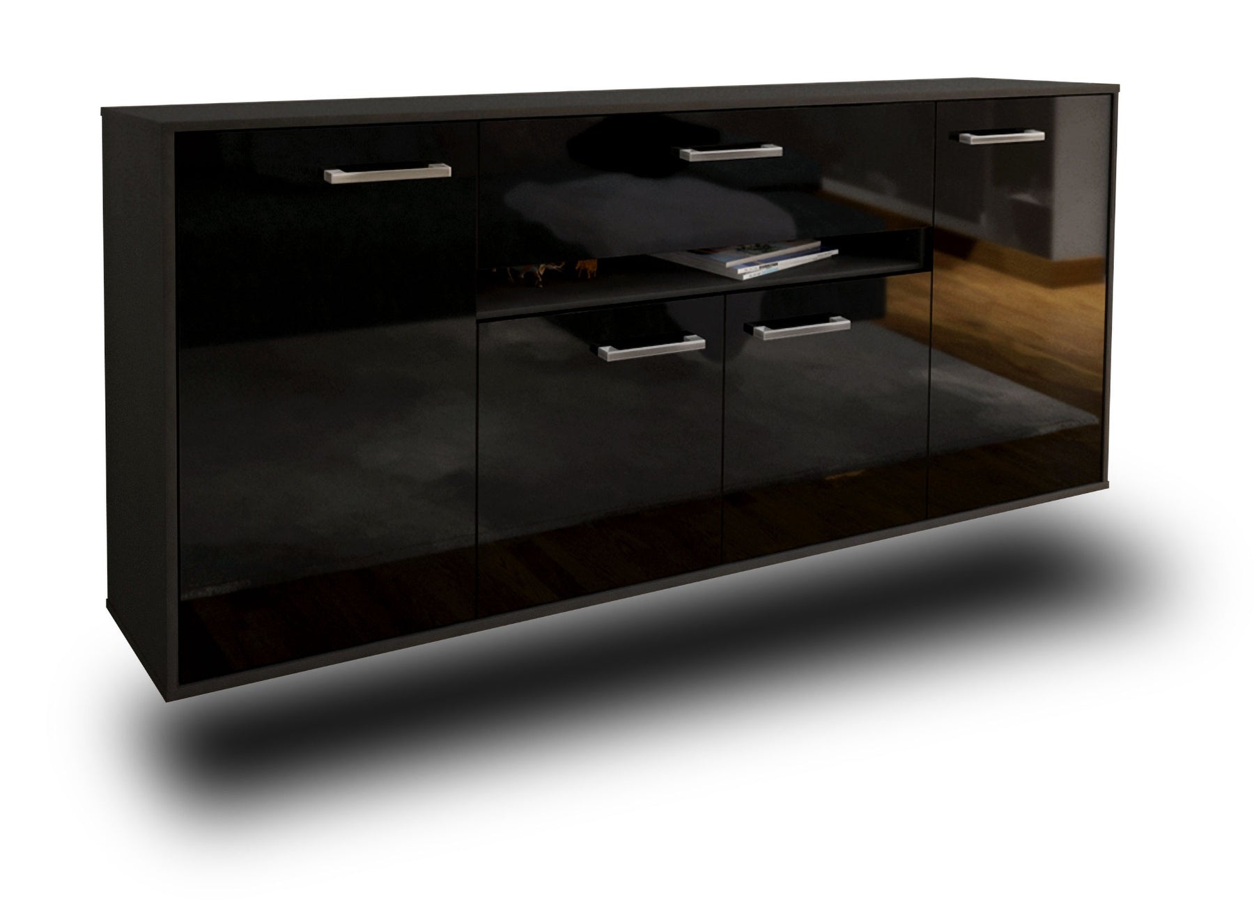 Sideboard Flint, Schwarz Studio (180x79x35cm) - Stil.Zeit Möbel GmbH